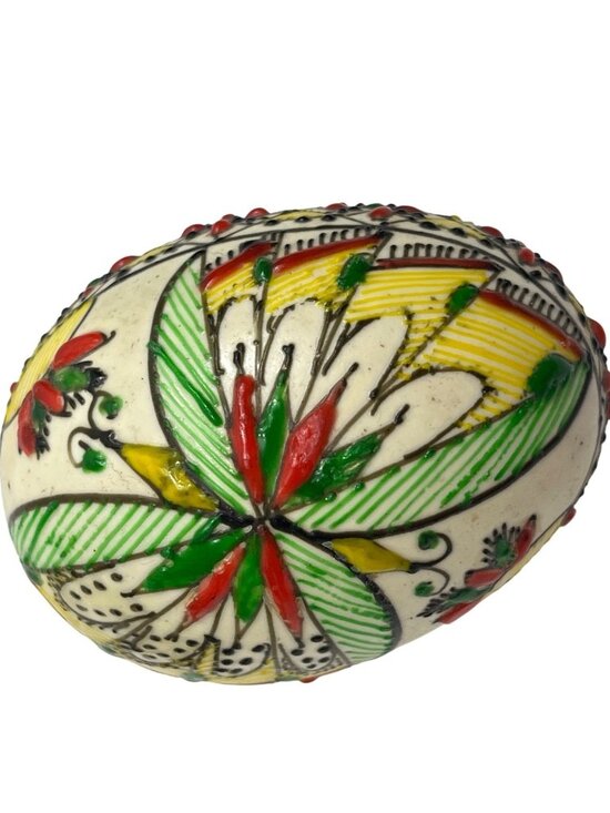 Unknown Other - Hand-Painted Ceramic Egg With Intricate Red Yellow & Green Floral Design 2 Inche